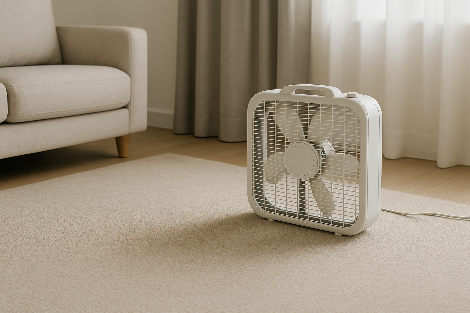 Secado correcto de alfombra con ventilador sin sol directo